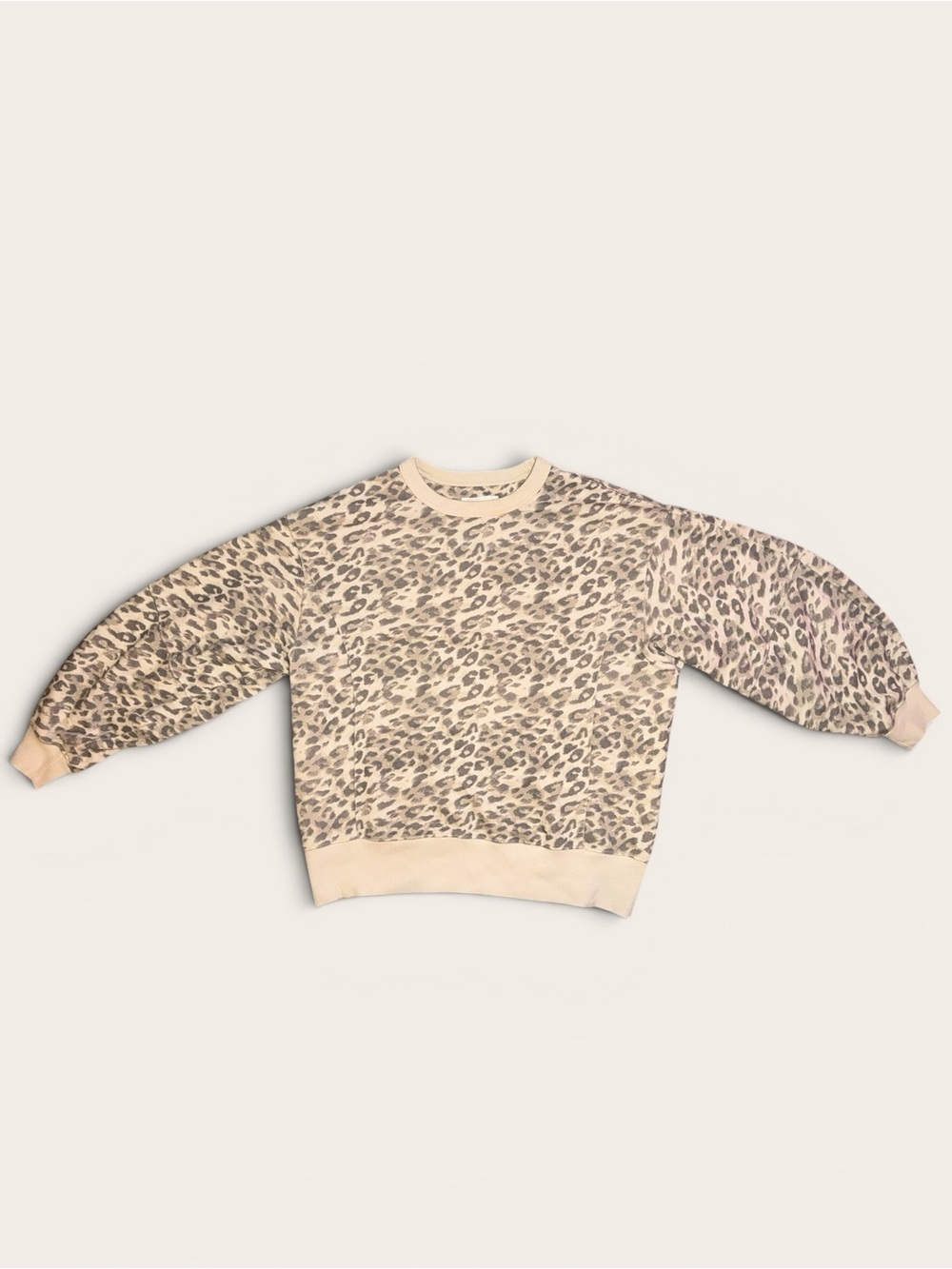 aerie Leopard-Print Oversized Crewneck Sweatshirt in Beige and Gray